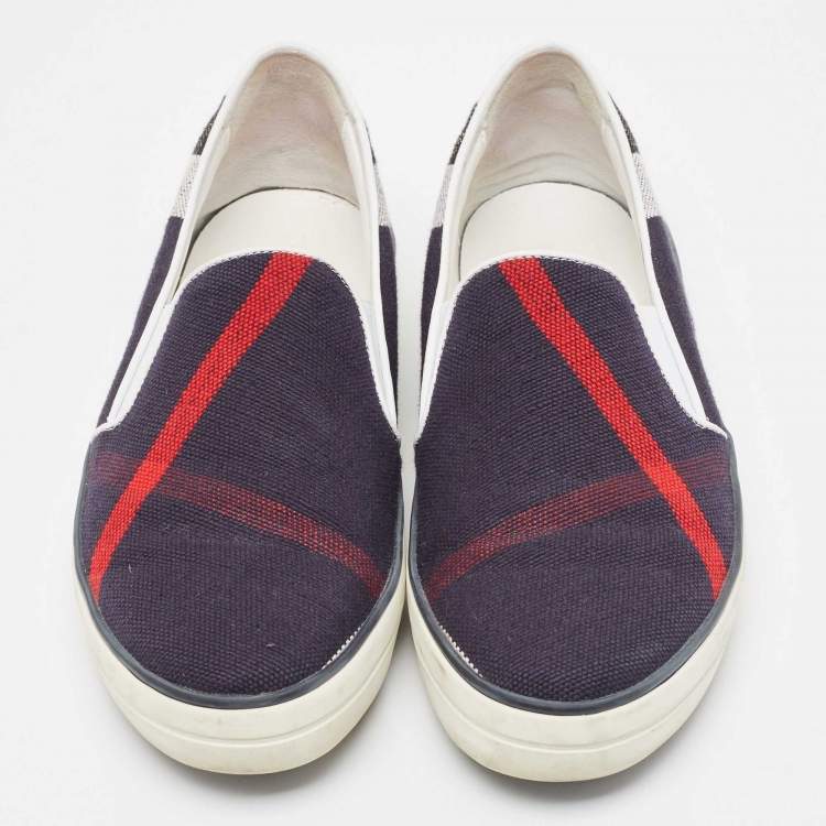 Pre Owned Burberry Multicolor Canvas and Leather Smoking Slipper Size 39.5