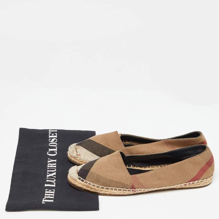 Pre Owned Burberry Brown House Check Canvas Espadrille Flats Size 37