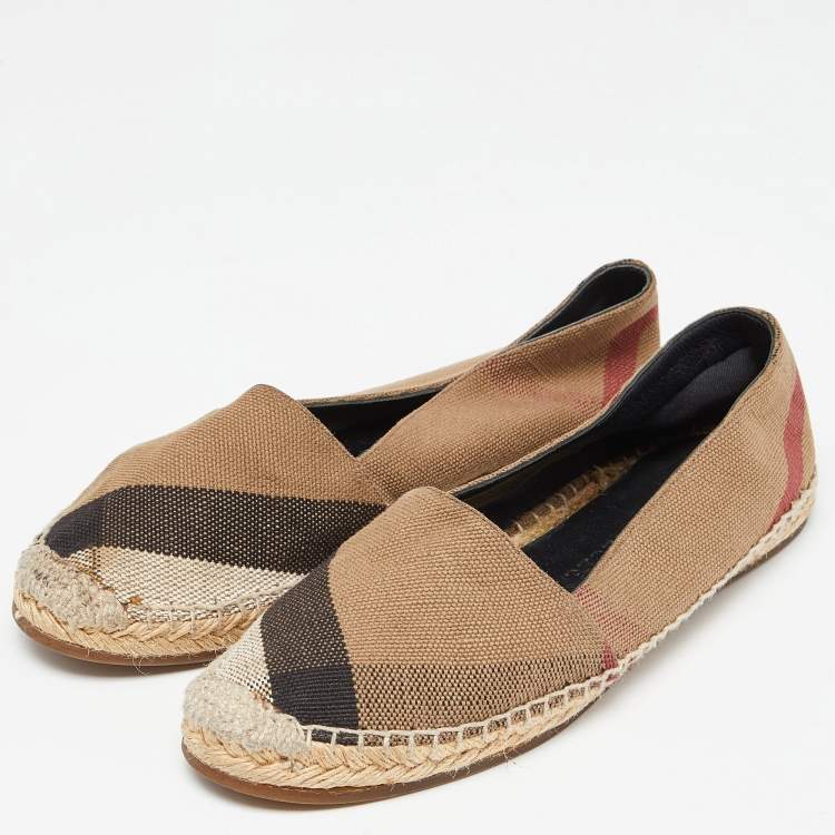 Pre Owned Burberry Brown House Check Canvas Espadrille Flats Size 37