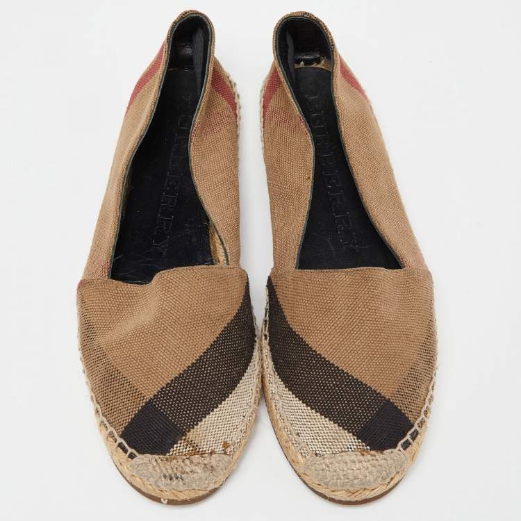 Pre Owned Burberry Brown House Check Canvas Espadrille Flats Size 37