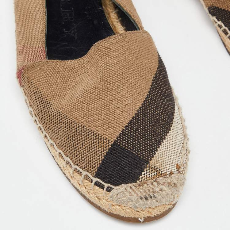 Pre Owned Burberry Brown House Check Canvas Espadrille Flats Size 37