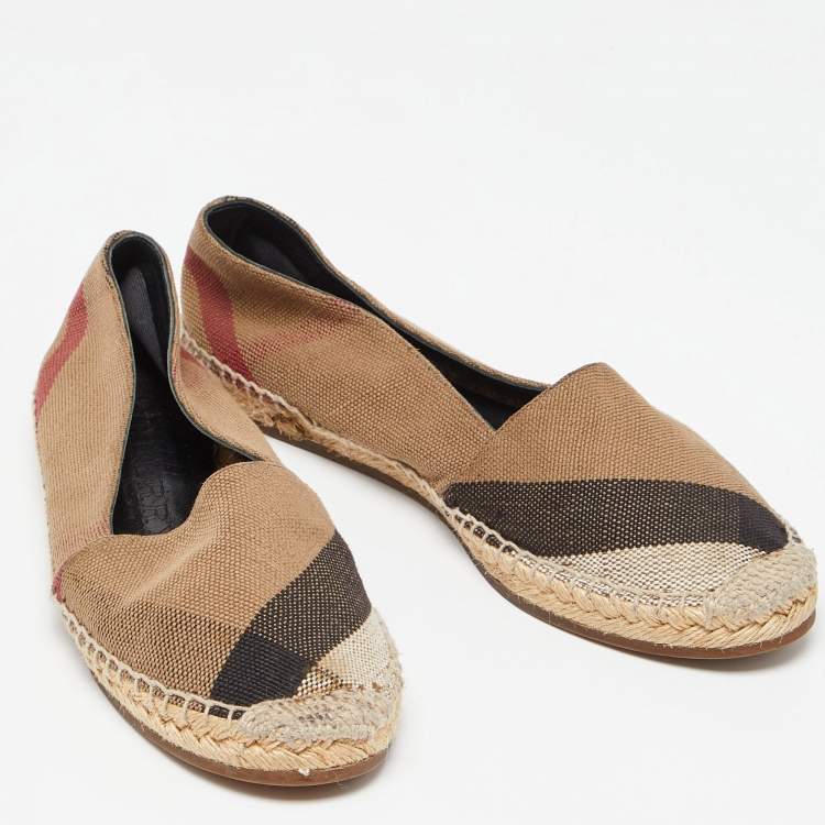 Pre Owned Burberry Brown House Check Canvas Espadrille Flats Size 37