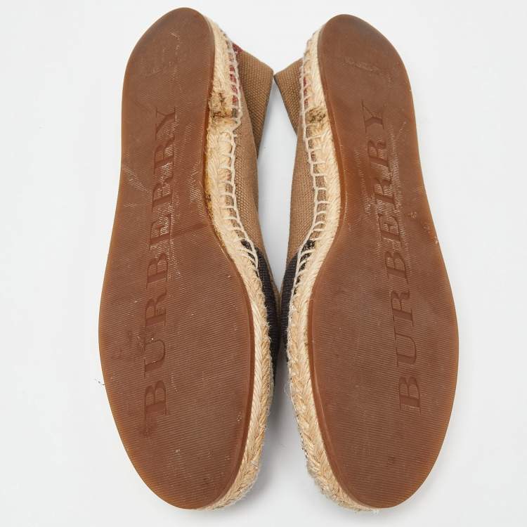 Pre Owned Burberry Brown House Check Canvas Espadrille Flats Size 37