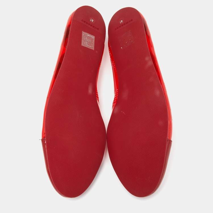 Pre Owned Burberry Red PVC and Patent Cap Toe Ballet Flats Size 41