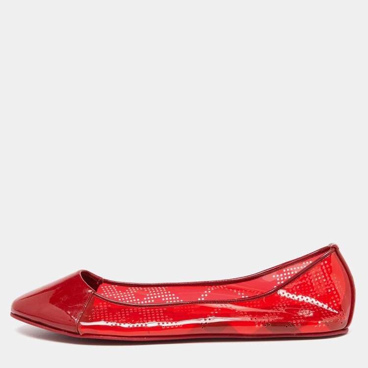 Pre Owned Burberry Red PVC and Patent Cap Toe Ballet Flats Size 41