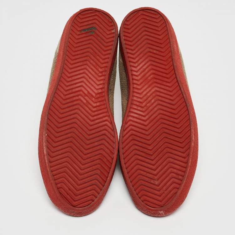 Pre Owned Burberry Red/Brown Suede and Nova Check Canvas Low Top Sneakers Size 37