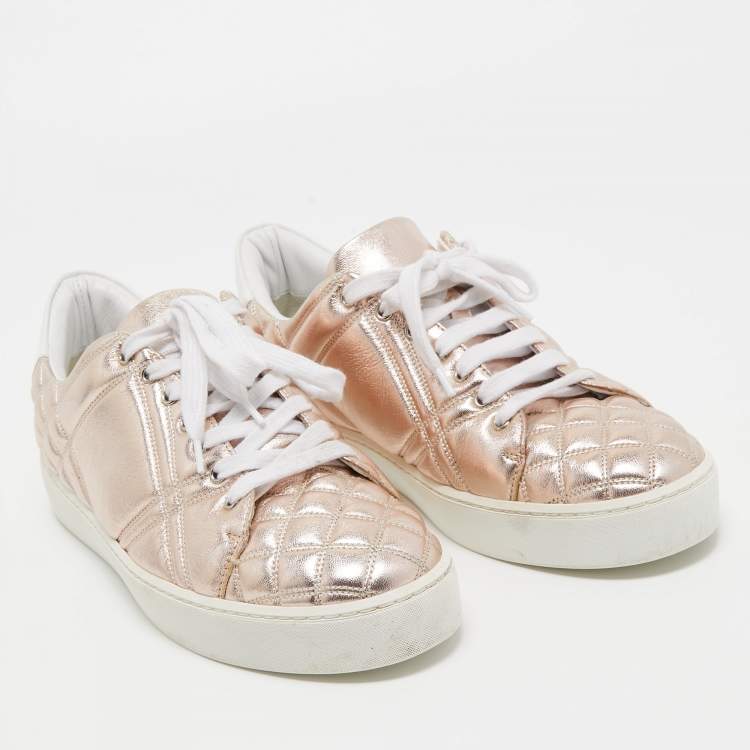 Pre Owned Burberry Metallic Pink Quilted Leather Westford Low Top Sneakers Size 39