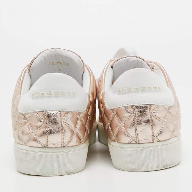 Pre Owned Burberry Metallic Pink Quilted Leather Westford Low Top Sneakers Size 39