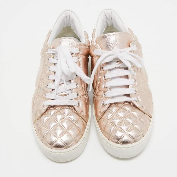 Pre Owned Burberry Metallic Pink Quilted Leather Westford Low Top Sneakers Size 39