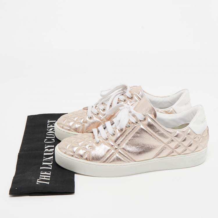 Pre Owned Burberry Metallic Pink Quilted Leather Westford Low Top Sneakers Size 39