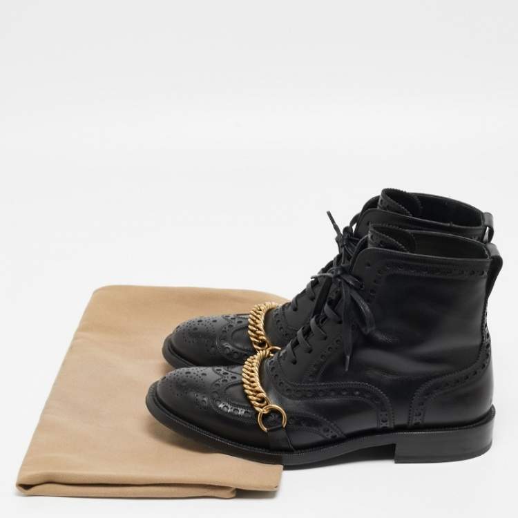 Pre Owned Burberry Black Brogue Leather Barksby Chain Detail Ankle Boots Size 40