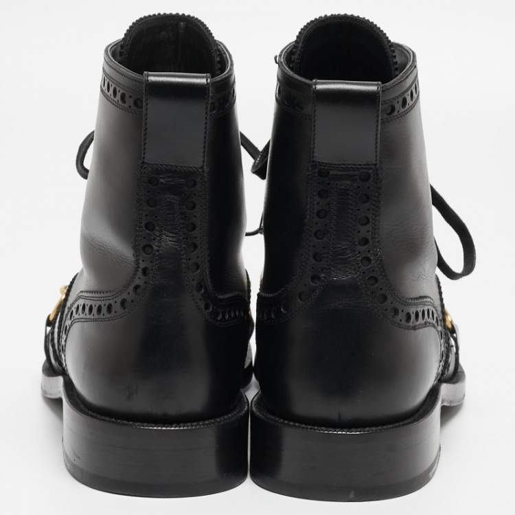Pre Owned Burberry Black Brogue Leather Barksby Chain Detail Ankle Boots Size 40