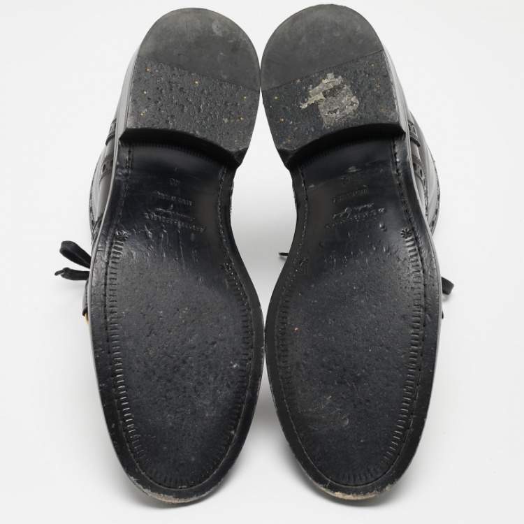 Pre Owned Burberry Black Brogue Leather Barksby Chain Detail Ankle Boots Size 40