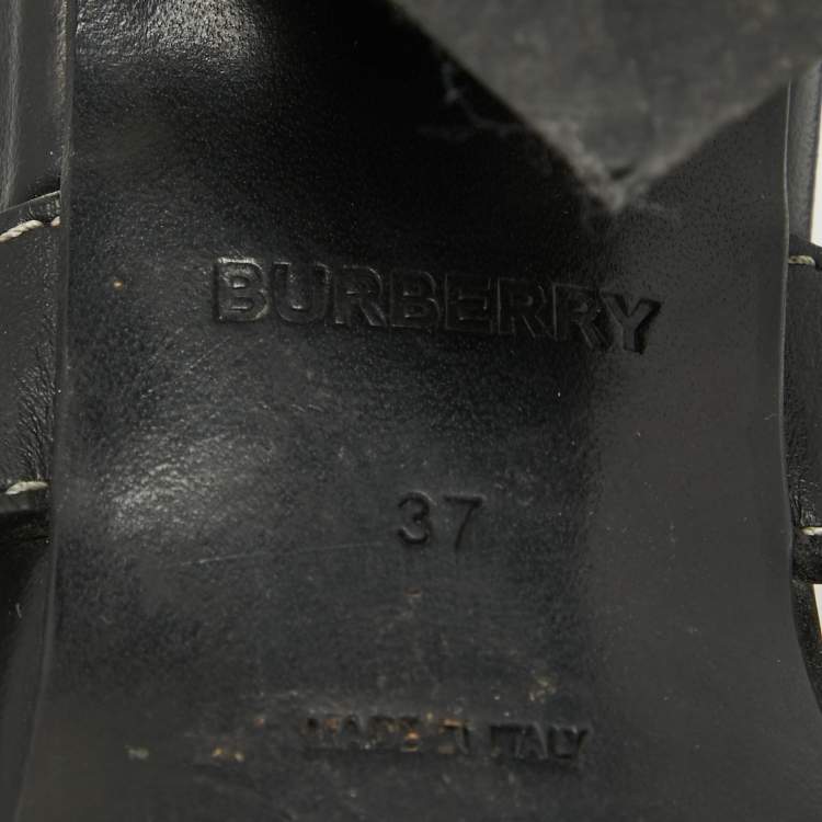 Pre Owned Burberry Black Leather and Canvas Honour Slide Sandals Size 37