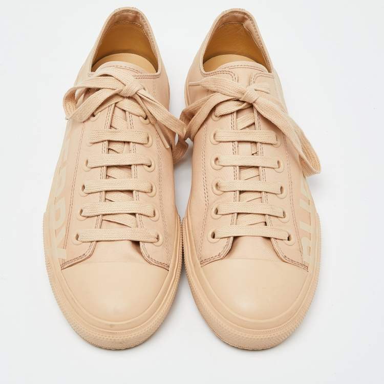 Pre Owned Burberry Beige Logo Print Canvas Sneakers Size 39