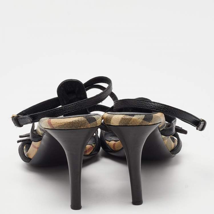 Pre Owned Burberry Black Leather T-Bar Ankle Strap Sandals Size 39