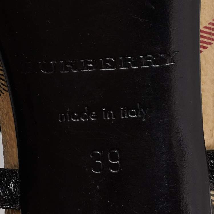 Pre Owned Burberry Black Leather T-Bar Ankle Strap Sandals Size 39