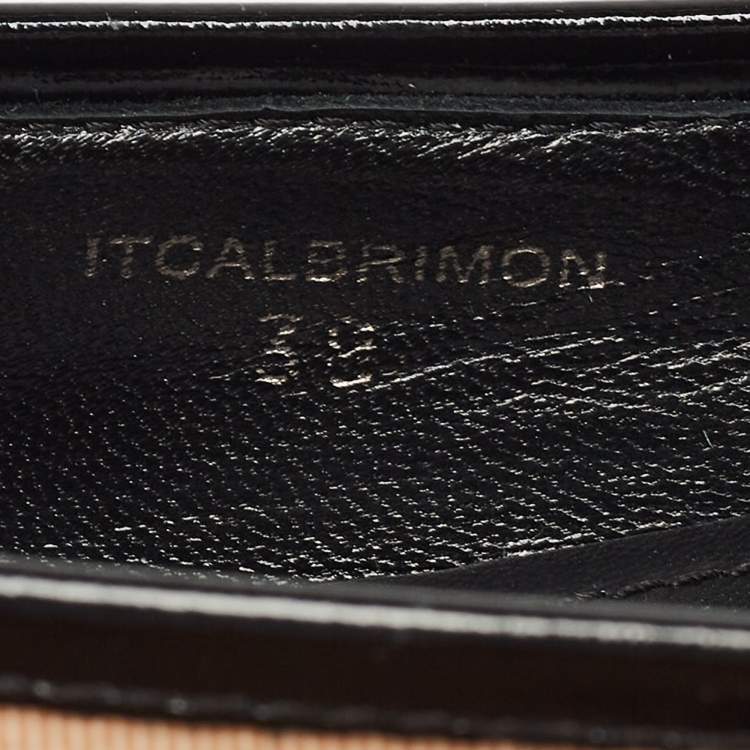 Pre Owned Burberry Black Patent Leather Coated Canvas Buckle Detail Ballet Flats Size 38