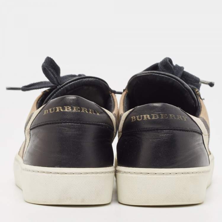 Pre Owned Burberry Black/Beige Nova Check Canvas and Leather Low Top Sneakers Size 36