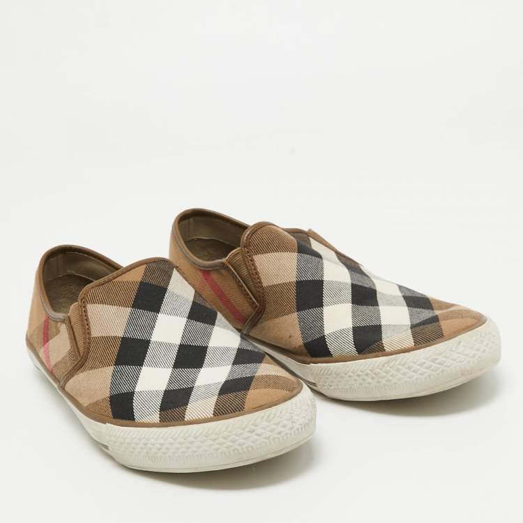 Pre Owned Burberry Brown/Beige House Check Canvas Slip On Sneakers Size 41