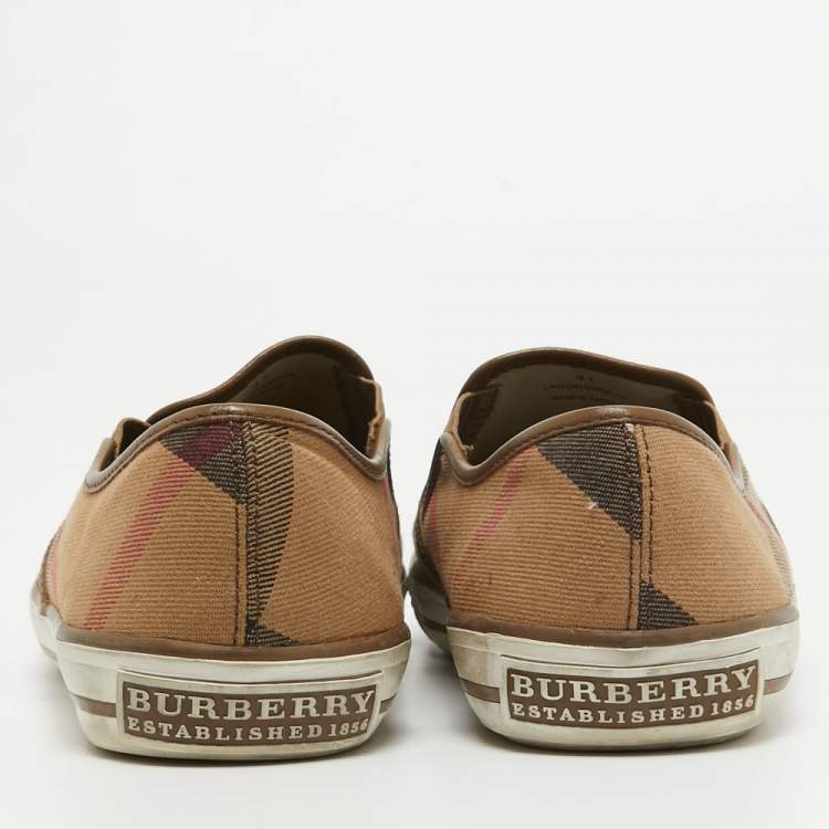 Pre Owned Burberry Brown/Beige House Check Canvas Slip On Sneakers Size 41