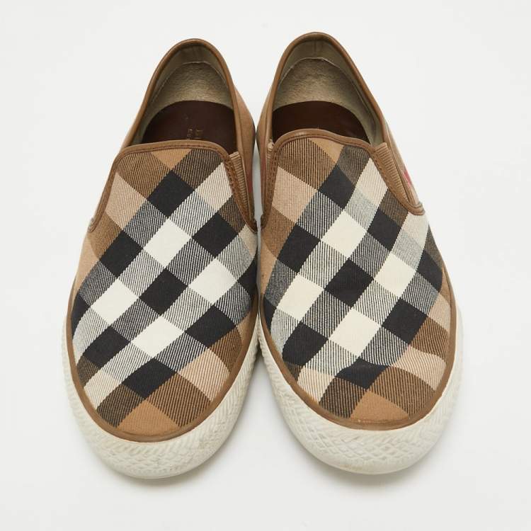 Pre Owned Burberry Brown/Beige House Check Canvas Slip On Sneakers Size 41