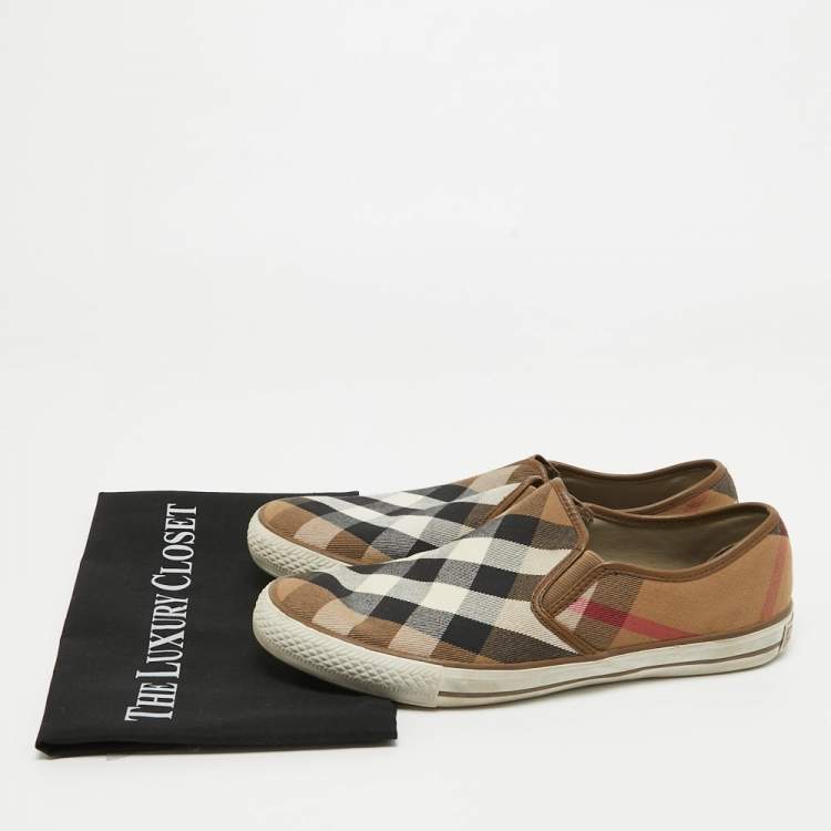 Pre Owned Burberry Brown/Beige House Check Canvas Slip On Sneakers Size 41