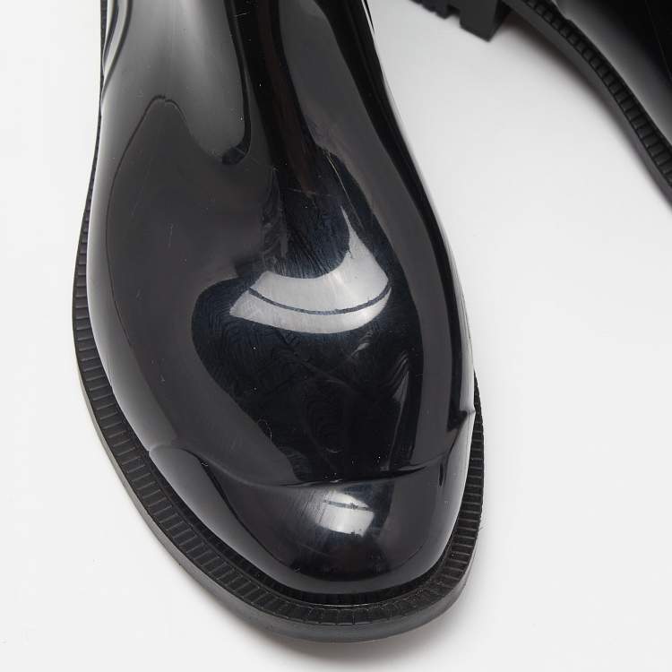 Pre Owned Burberry Black/Beige Patent Leather and House Check Canvas Knee Length Boots Size 35