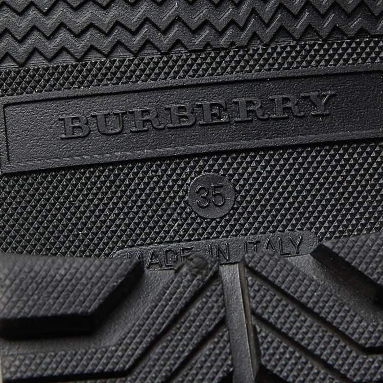Pre Owned Burberry Black/Beige Patent Leather and House Check Canvas Knee Length Boots Size 35