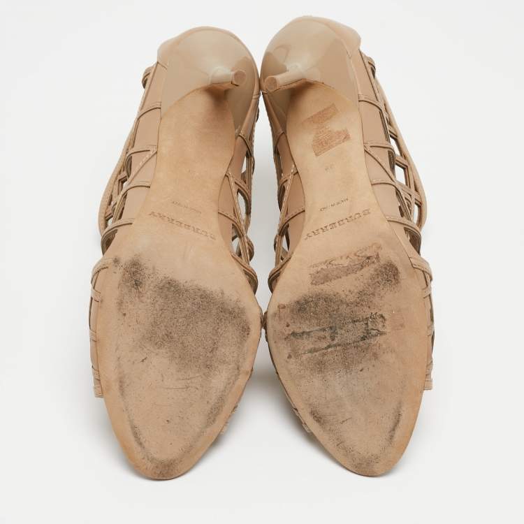 Pre Owned Burberry Beige Cut Out Leather Gage Ankle Booties Size 39 