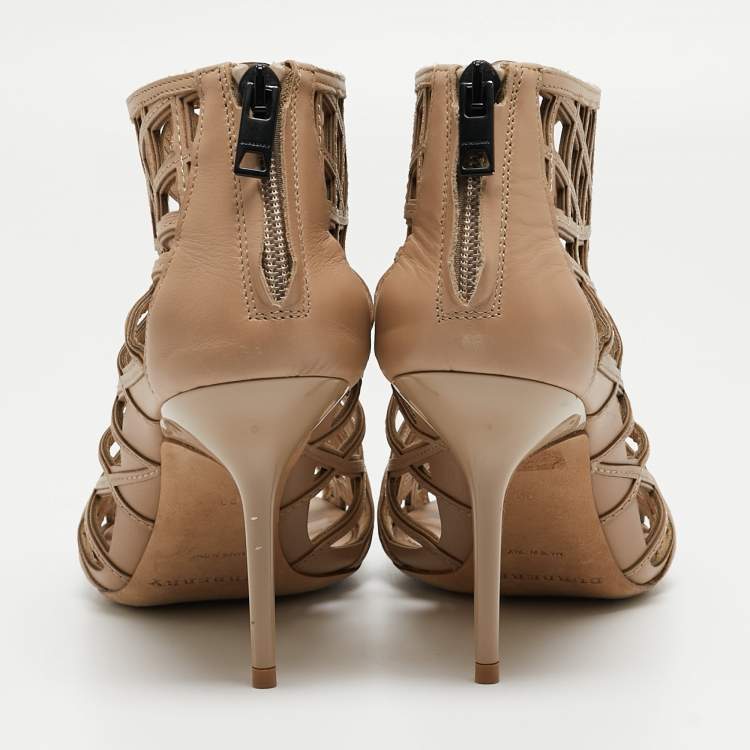 Pre Owned Burberry Beige Cut Out Leather Gage Ankle Booties Size 39 