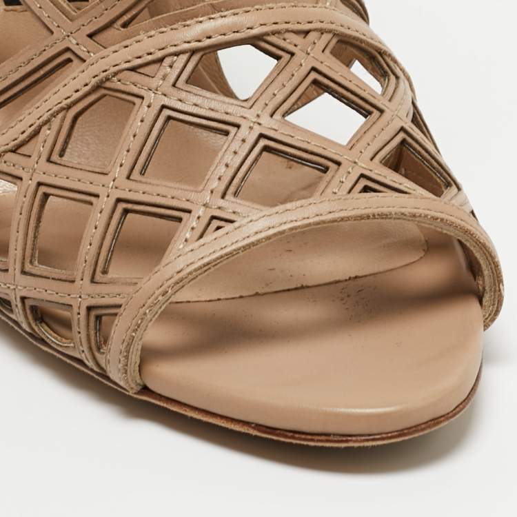 Pre Owned Burberry Beige Cut Out Leather Gage Ankle Booties Size 39 