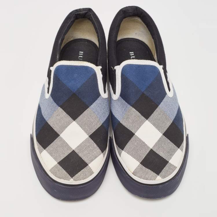 Pre Owned Burberry Tricolor Nova Check Canvas Slip On Sneakers Size 38