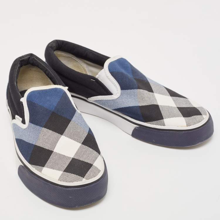 Pre Owned Burberry Tricolor Nova Check Canvas Slip On Sneakers Size 38
