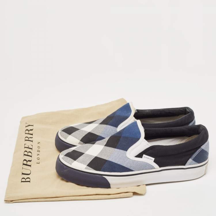 Pre Owned Burberry Tricolor Nova Check Canvas Slip On Sneakers Size 38