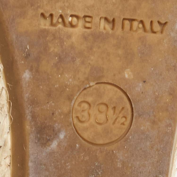 Pre Owned Burberry Beige/Brown Coated Canvas and Leather Ankle Strap Espadrille Wedge Sandals Size 38.5