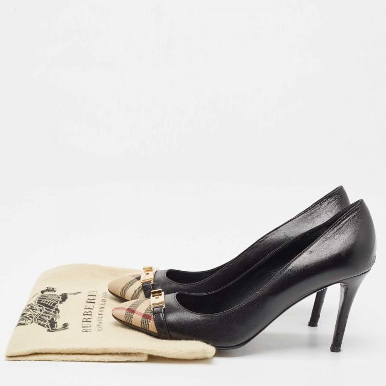 Pre Owned Burberry Black Canvas and Leather Pointed Toe Pumps Size 39.5