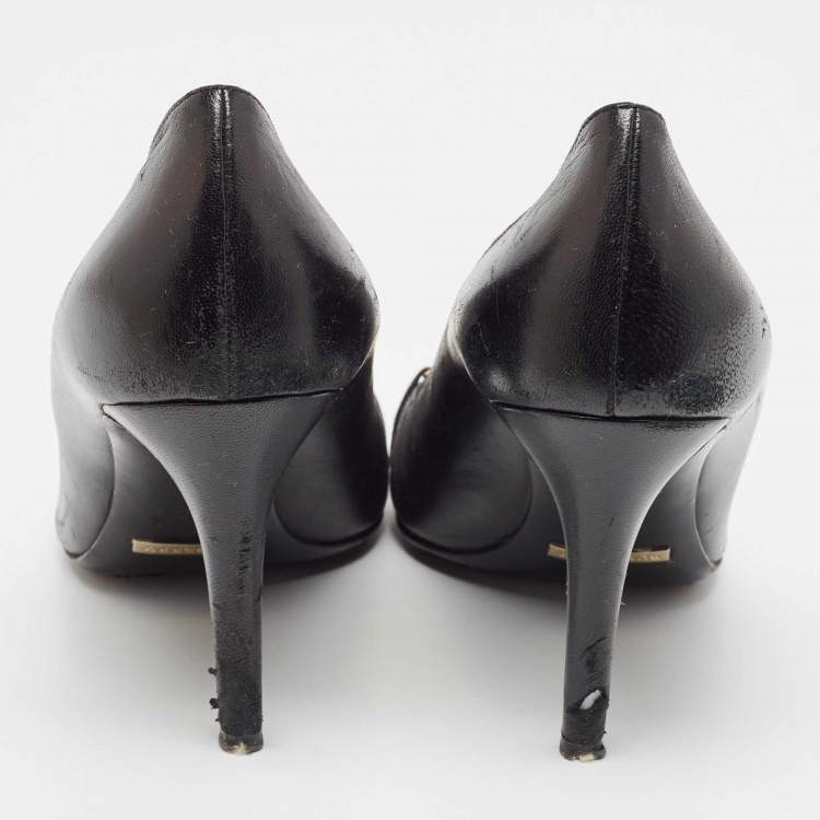 Pre Owned Burberry Black Canvas and Leather Pointed Toe Pumps Size 39.5