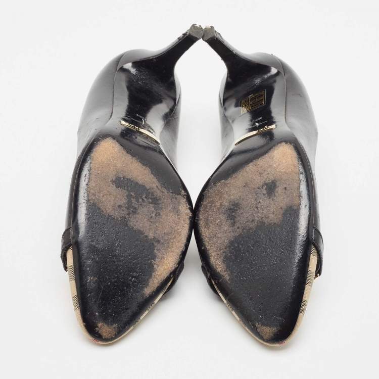 Pre Owned Burberry Black Canvas and Leather Pointed Toe Pumps Size 39.5