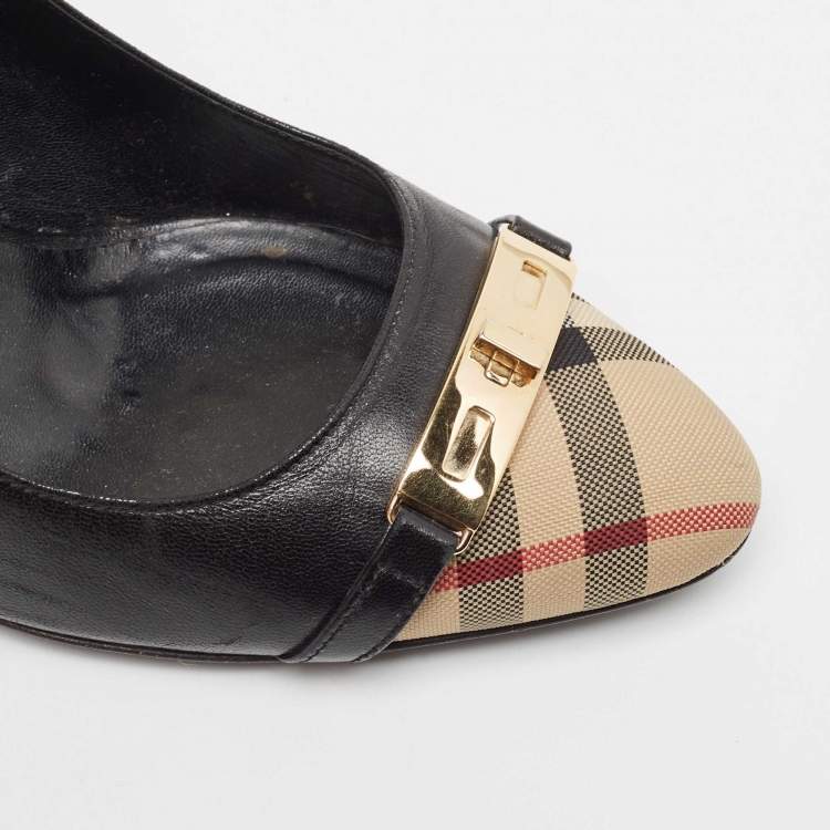 Pre Owned Burberry Black Canvas and Leather Pointed Toe Pumps Size 39.5