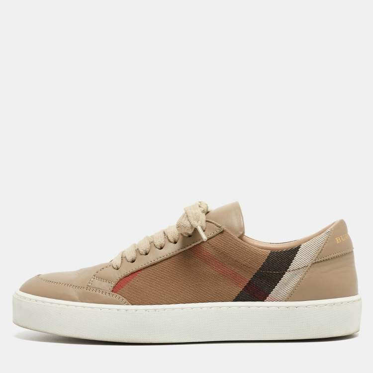Pre Owned Burberry Beige Canvas and Leather Low Top  Sneakers Size 37.5