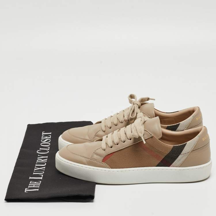 Pre Owned Burberry Beige Canvas and Leather Low Top  Sneakers Size 37.5