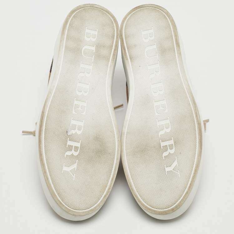 Pre Owned Burberry Beige Canvas and Leather Low Top  Sneakers Size 37.5