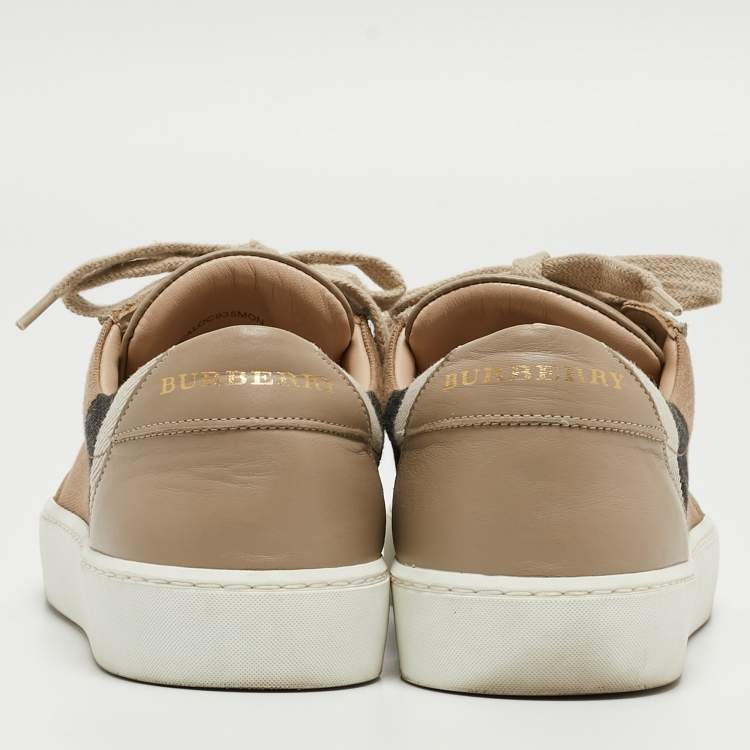 Pre Owned Burberry Beige Canvas and Leather Low Top  Sneakers Size 37.5
