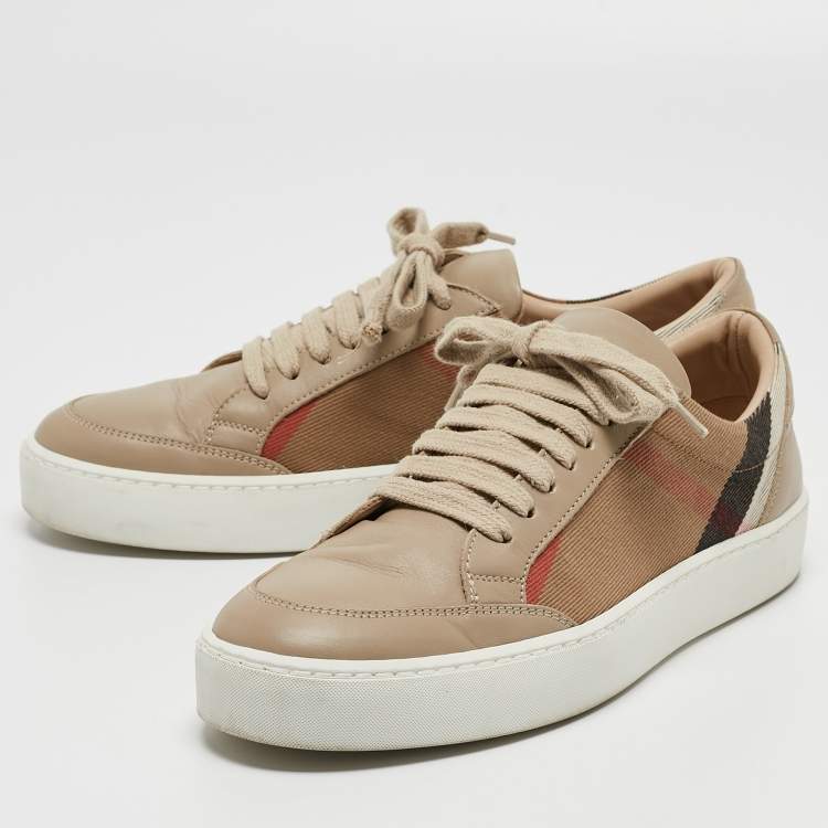 Pre Owned Burberry Beige Canvas and Leather Low Top  Sneakers Size 37.5