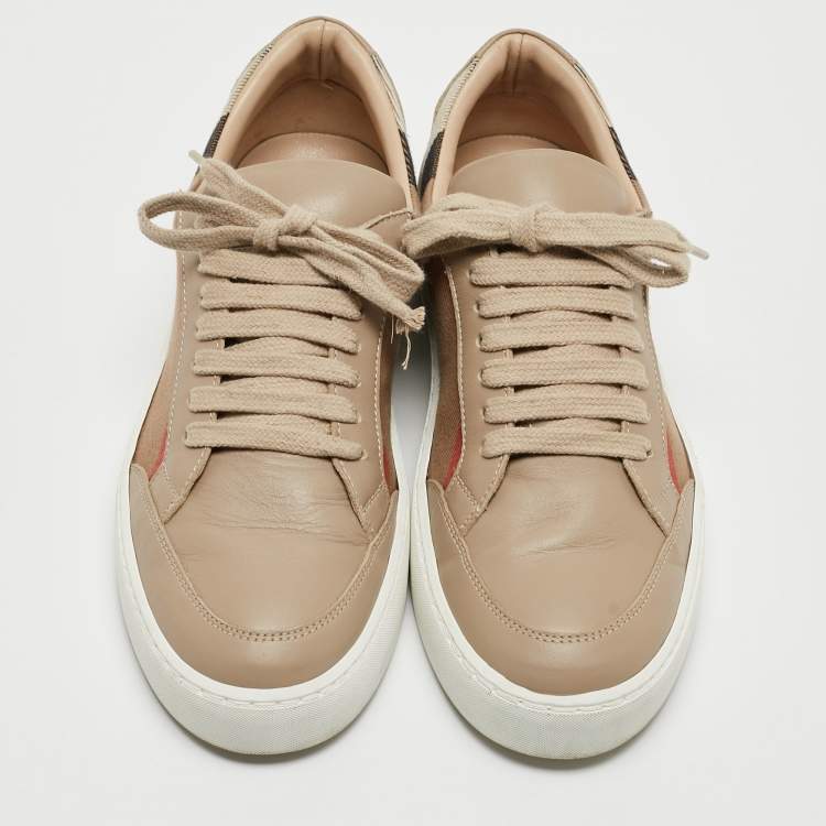 Pre Owned Burberry Beige Canvas and Leather Low Top  Sneakers Size 37.5