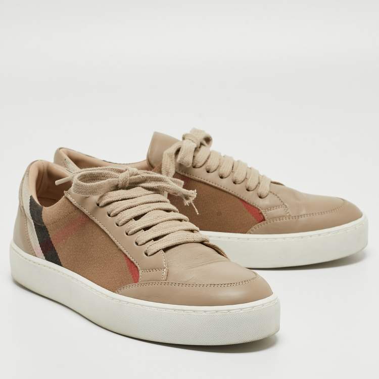 Pre Owned Burberry Beige Canvas and Leather Low Top  Sneakers Size 37.5