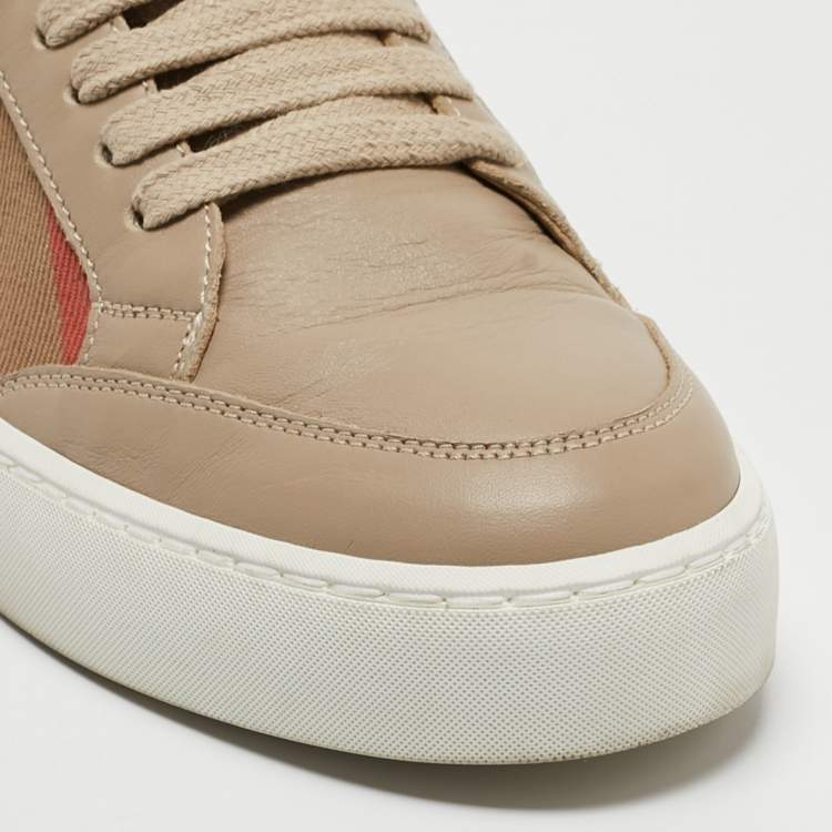 Pre Owned Burberry Beige Canvas and Leather Low Top  Sneakers Size 37.5
