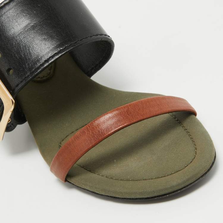 Pre Owned Burberry Tricolor Leather and Canvas Buckle Strap Sandals Size 41