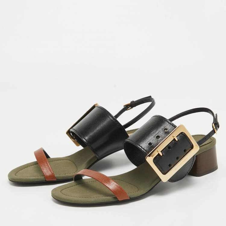 Pre Owned Burberry Tricolor Leather and Canvas Buckle Strap Sandals Size 41